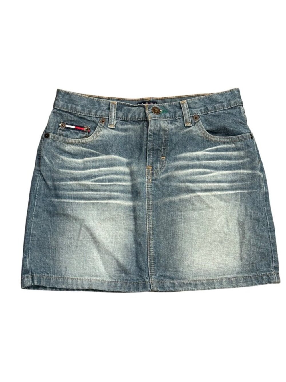 Vintage Y2K  Tommy Jeans Womens Denim Mini Skirt Size 3 Blue Faded Look 100% Cot